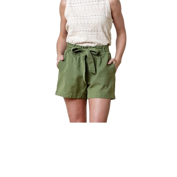 Hope & Henry Pants - Linen and Organic Cotton Olive High Waist Women's Shorts